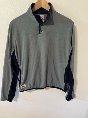Tracksmith Franklin 1/4 Snap Fleece Pullover Gray Navy Colorblock Thumbholes-M